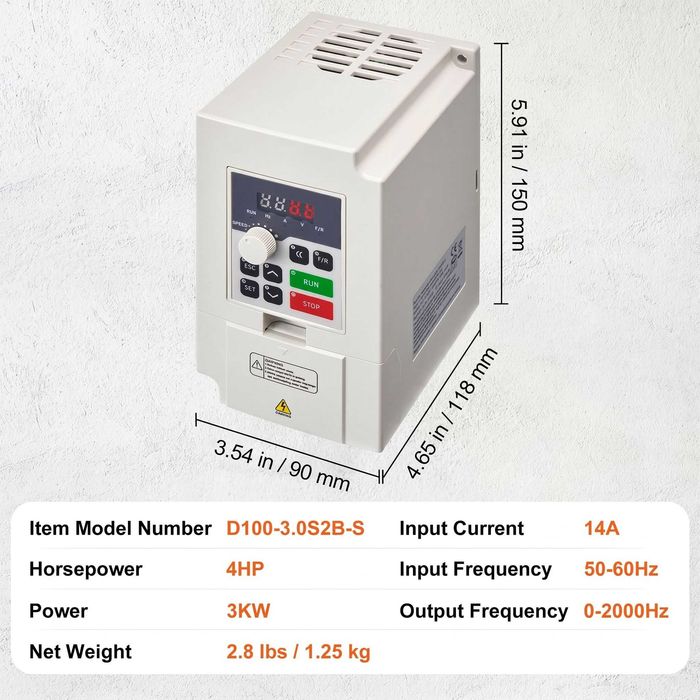 Convertizor Frecventa VFD 4CP 3kW 14A, Intrare 220V 1/3 Faze, Iesire 0-2000Hz