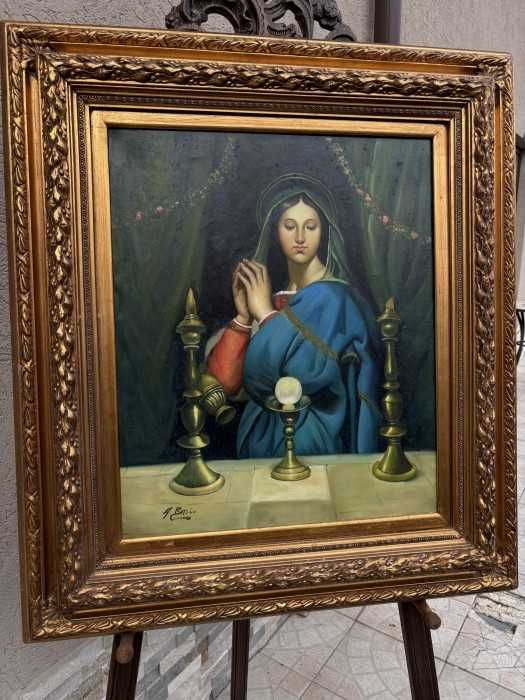 Superba pictura in ulei pe panza-semnata-Fecioara Maria-Franta