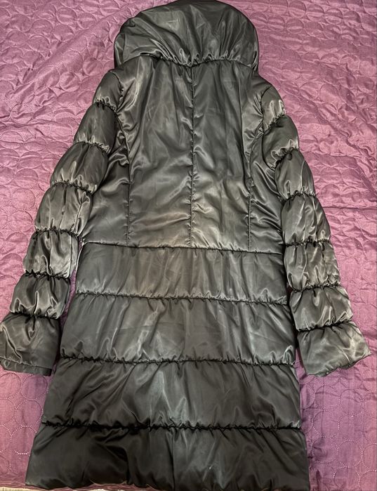 Дамско, черно, дълго яке с колан, зимно