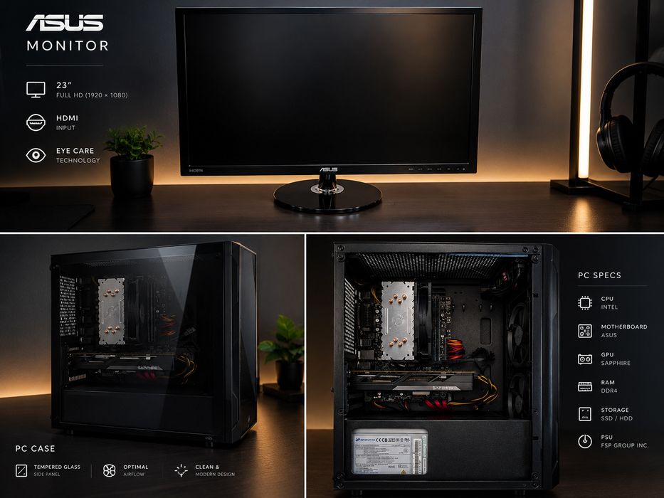 Setup Complet PC + Monitor ASUS 23