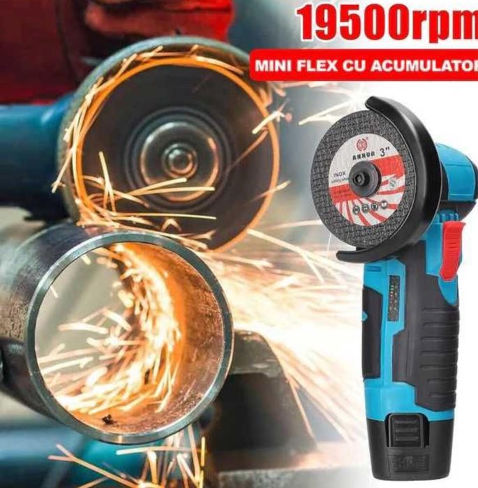 Mini Polizor Flex Electric cu 2 Baterii 12V Disc 76MM + 6 Discuri