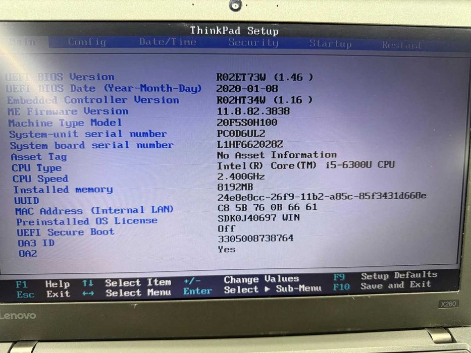 Laptop SH Lenovo Thinkpad X260 i5-6300U 8gb RAM SSD 120GB 2 baterii