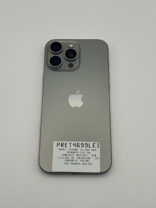 MAGAZIN: Iphone Pro 16 Max |  Full Box | 512 GB |  Silver | Garantie 24 luni