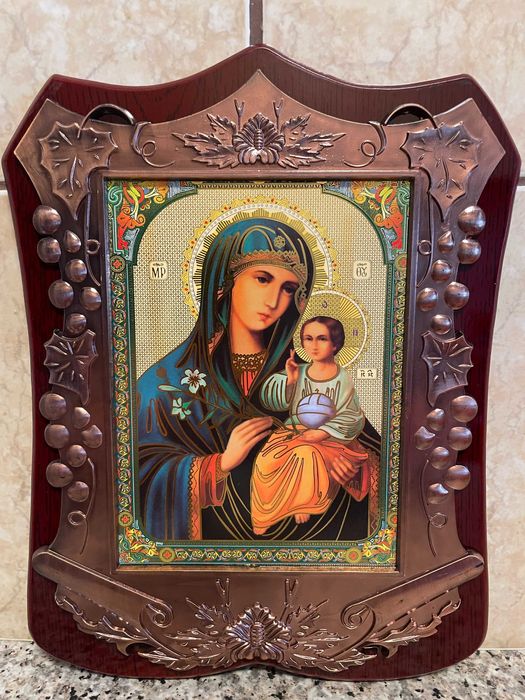 icoana veche icoana argintata maica domnului dim 24x27 icoana veche