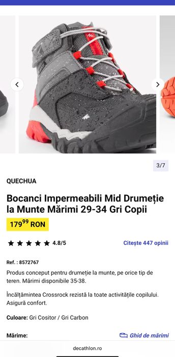 Bocanci Impermeabili Mid Drumeție la Munte Mărime 34 Gri Copii Quechua