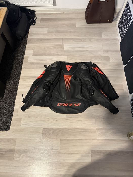 Geaca Dainese de piele Super Speed 4 Black Matt Fluto Red