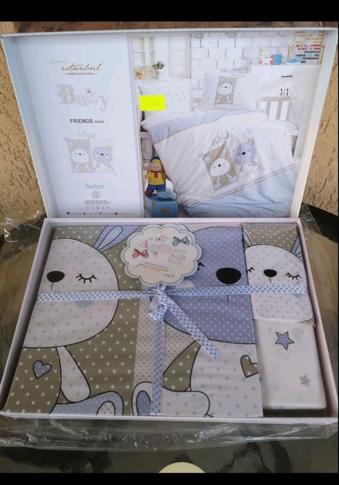 Луксозен бебешки спален комплект, одеяло, спален чувал, протектор