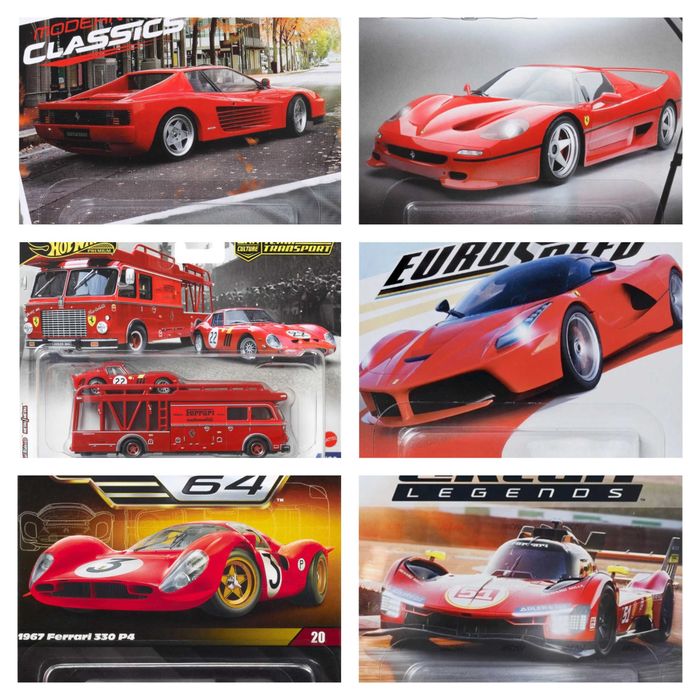Hot Wheels Ferrari 12Cilindri; Scuderia HP; Dino; SF90; F40; 365 GTB4 Competizione; F50; 499P; Testarossa; LaFerrari; 250 GTO & Fiat Transporter