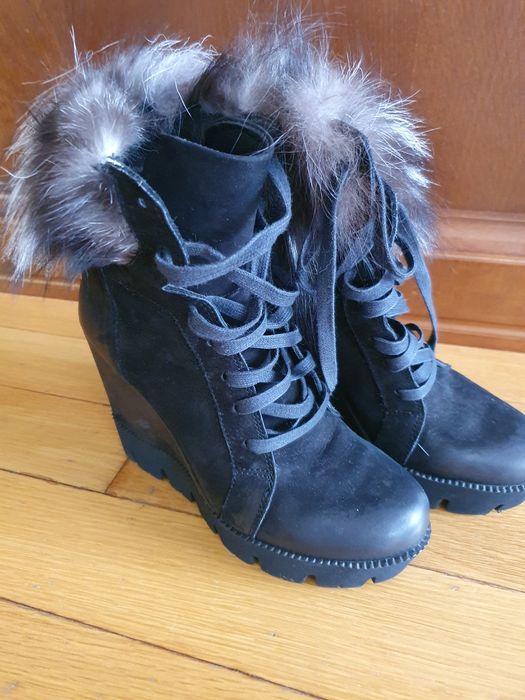 Дамски боти естествен велур и косъм