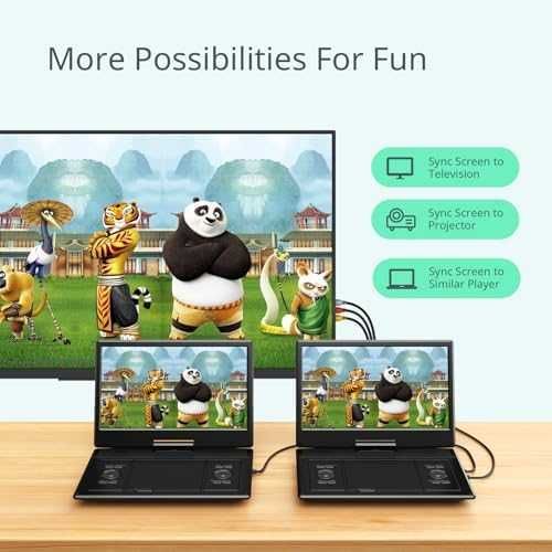 Нов OTON Портативен DVD плейър14.1", Въртящ Екран, 6ч Възпроизвеждане