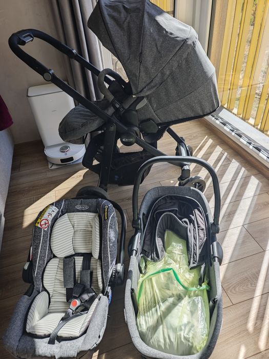 Количка 3в1 Graco Evo Suits Me, Сива с 3 коша и дъждобран