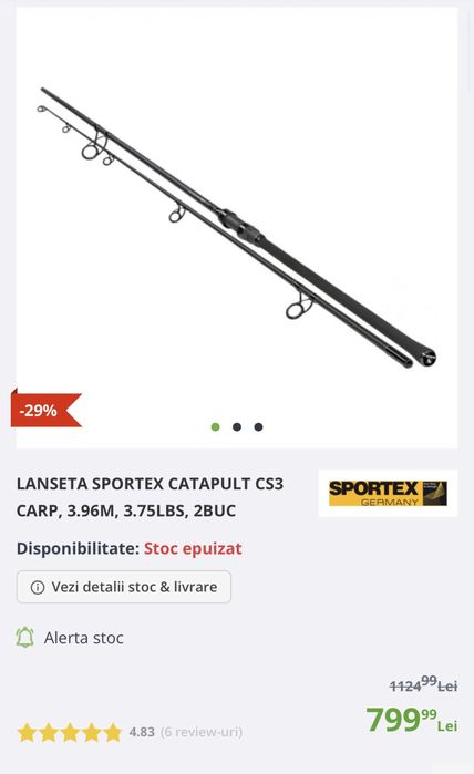 Set 4 lansete Sportex Catapult CS3, 3.96m, 3,75lbs, 2 segmente