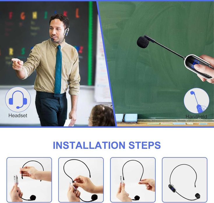 UHF безжична микрофонна система със слушалки