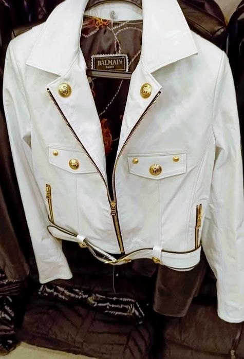 Geaca damă Balmain piele naturala 100%,feronerie metalica inscriptiona