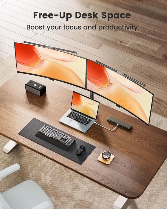 Регулируема стойка за бюро за 2 монитора с C скоба, ErGear