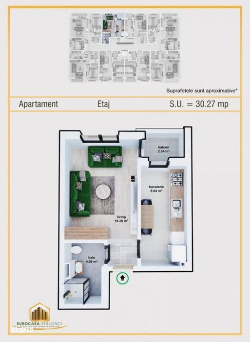 Garsoniera 31 mp | Bloc nou | AC | Incalzire pardoseala | 51.700 €