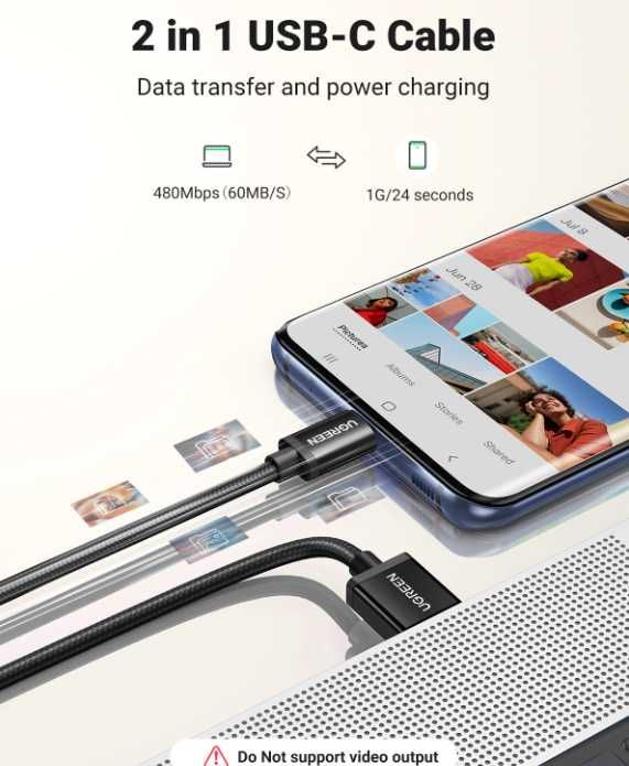 Оригинал UGREEN кабель USB 2.0 to Type C, 3A Fast 480 Mbps 1 и 2 метра