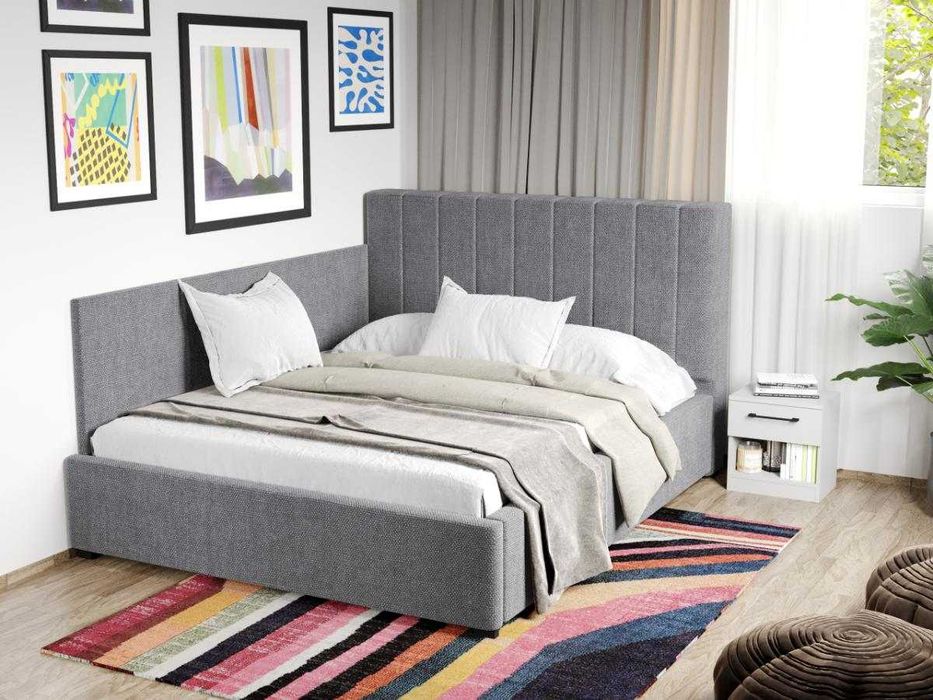 Pat Tapitat de colt Adam Gri - Eden 18 cu somiera fixa