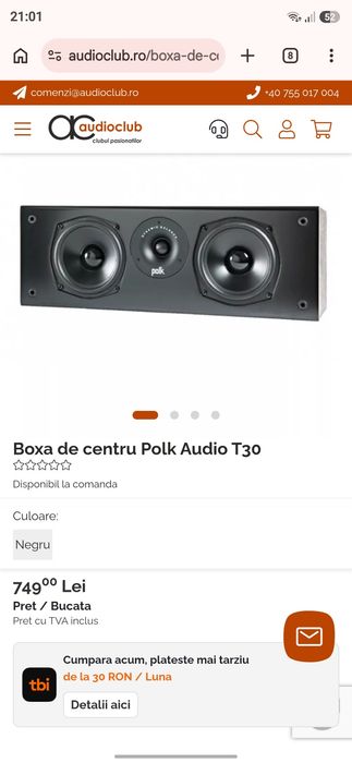 Boxă de Centru Home Cinema Polk Audio T30 – Stare Impecabilă