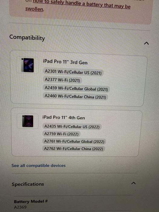 Baterie Acumulator iPad pro 11’ cu adeziv ecran