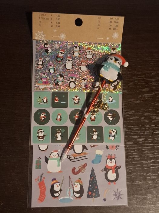 Set Cadou Pinguini - Pix cu pluș + Stickere Crăciun/Iarnă (Noi)