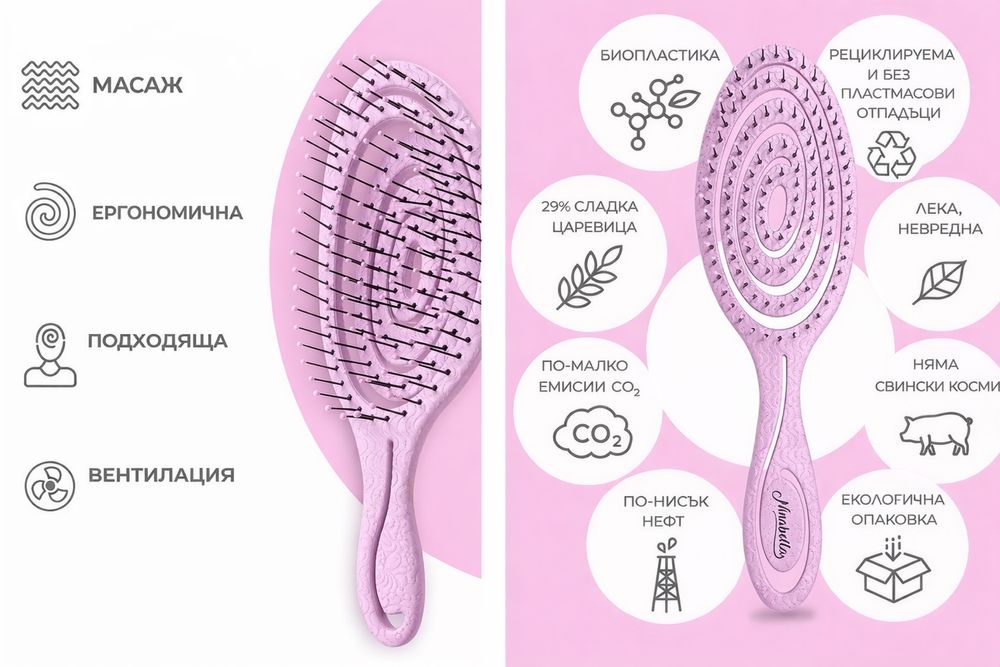 Ninabella органична четка за коса – без скубане и накъсване