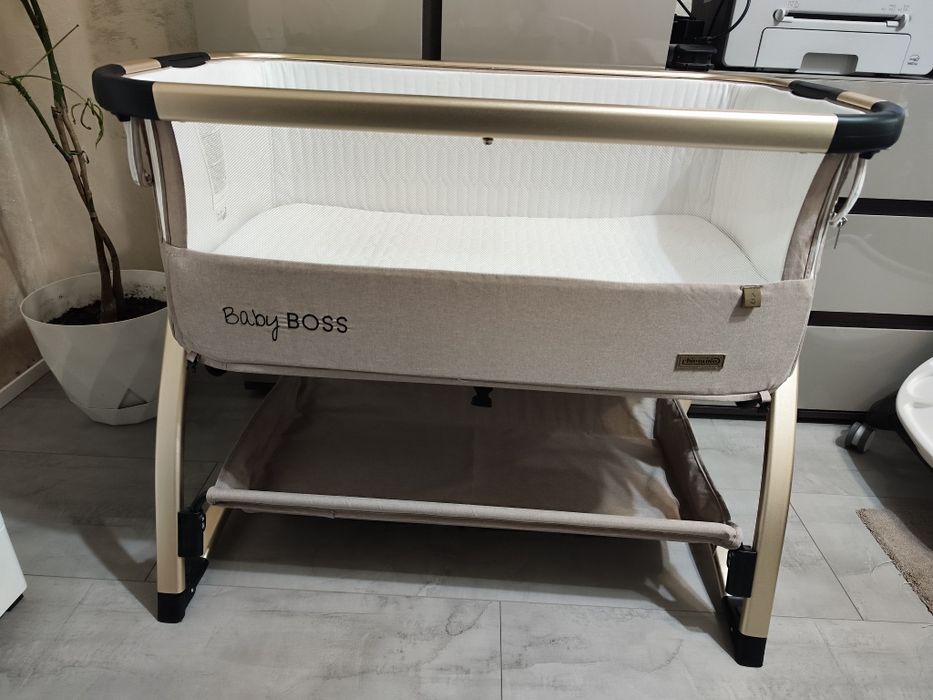 Кошара с подвижна страна Chipolino Baby boss, Бежова+ матрак бамбук