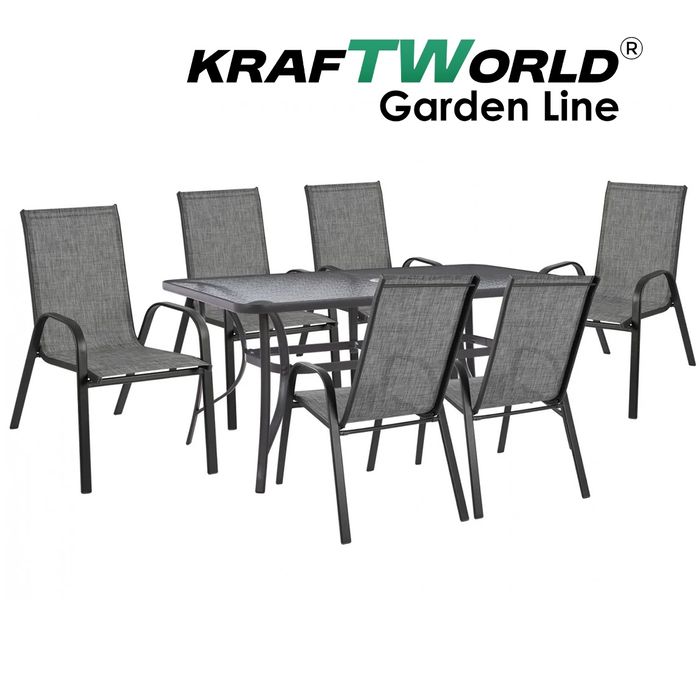 Метален Градински сет Napoli 7 части – Маса с Термо Стъкло и 6 Текстил