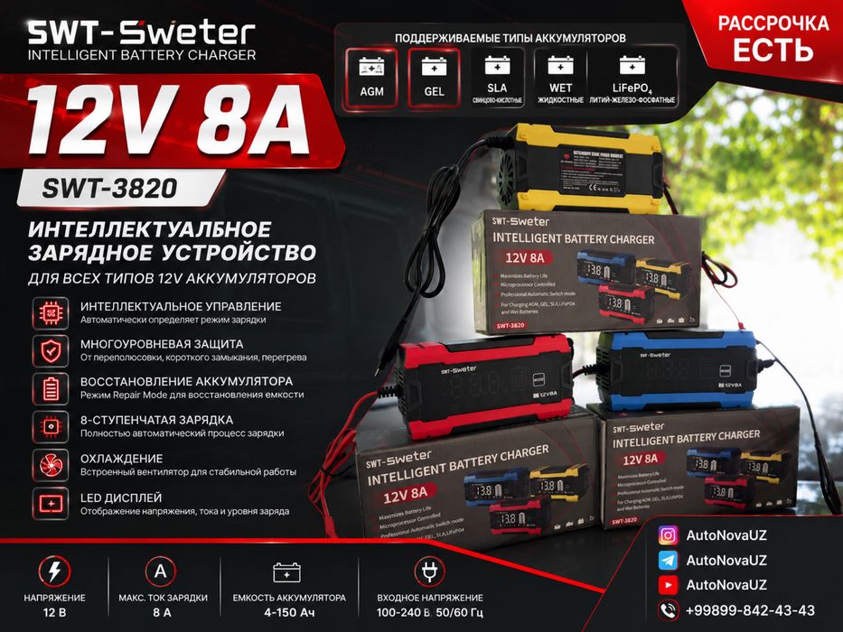 Teyes by Интеллектуальное зарядное устройство 12V 8A SWT-5820