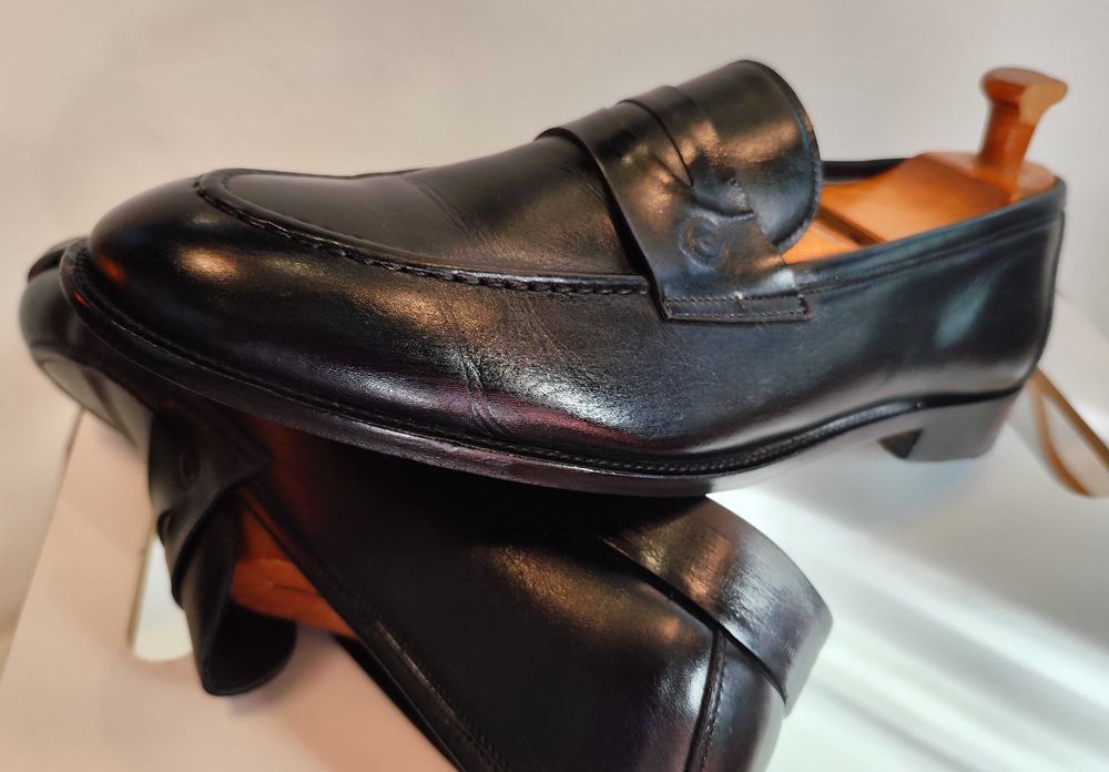 Pantofi loafer penny 45 lucrati manual Pollini piele naturala superioara negru