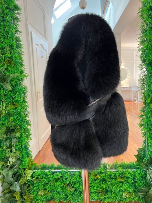 Vesta Blana de Vulpe si piele de vitel, marime M negru