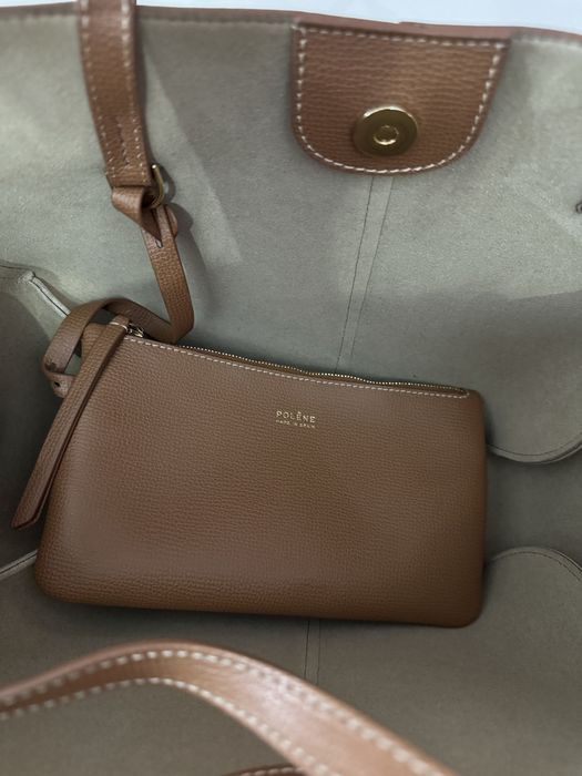 Geanta Polene Cyme mini piele naturala camel bej maro
