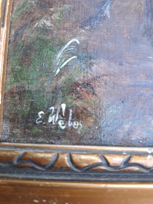 tablou pictura in ulei pe lemn 35/37 cm semnat