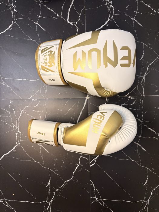 Mănuși Box Venum 14 OZ White Gold – NOI, Kickbox/MMA/Box