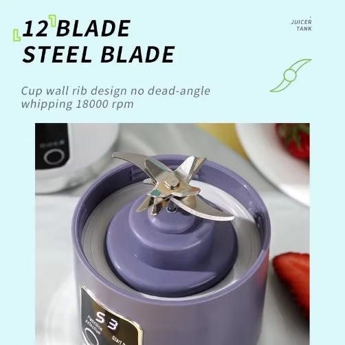 Blender Portabil Personal 450 ml – Reincarcabil USB Tip-C, 3 Viteze, Lama din Otel Inoxidabil Ideal pentru Smoothie-uri, Sucuri si Shake-uri Proteice