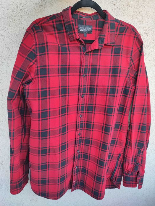 Cămașă Cropp in carouri roșu-negru, bumbac gros, slim fit, mărimea L