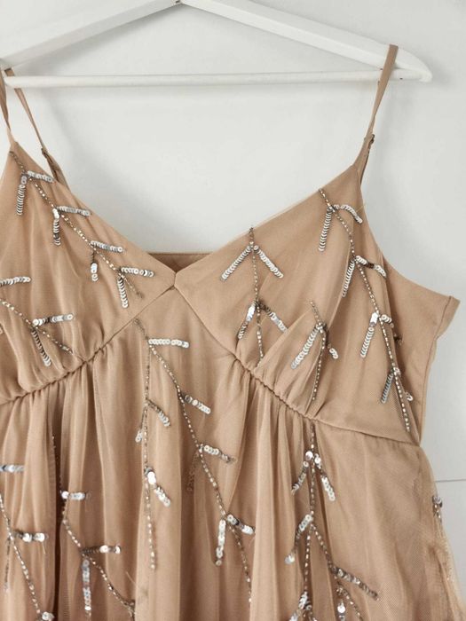 Rochie party, crem cu paiete, VERO MODA, scurtă, cu bretele, nr 38