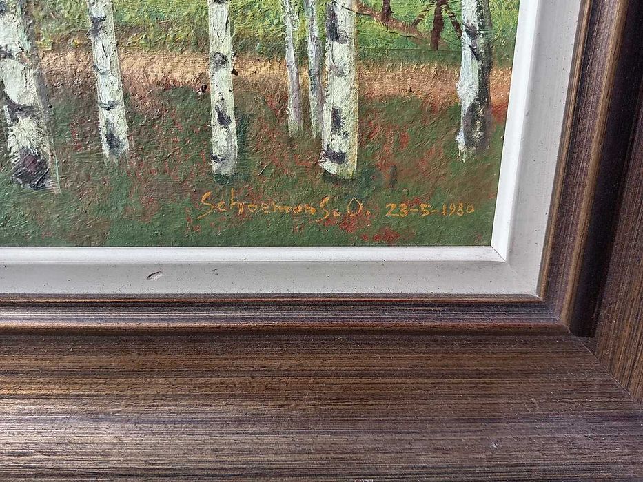 Tablou vechi - la marginea satului - semnat Schoemans.O. 1980