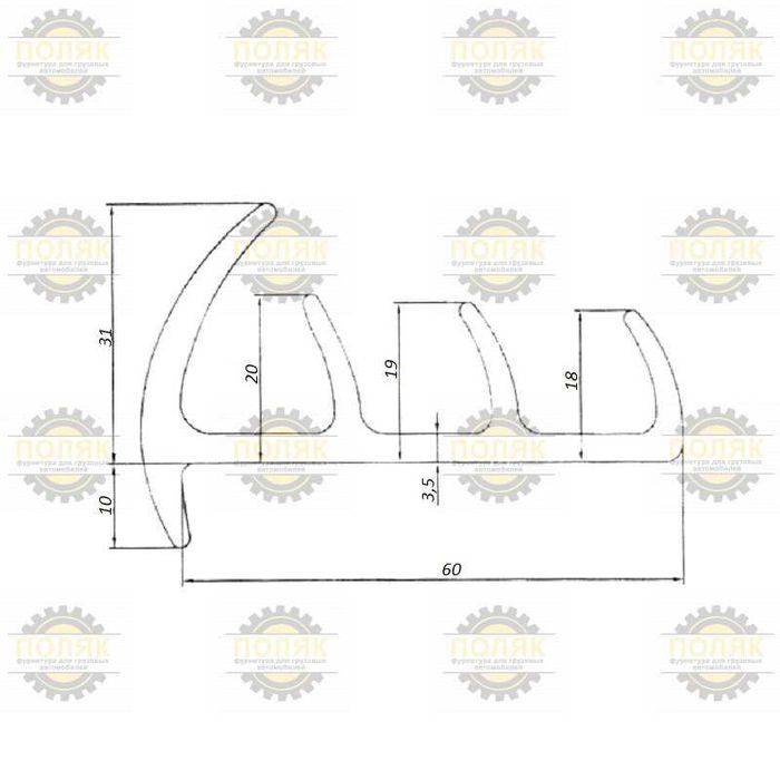 Уплотнитель 60мм на ворота резиновый для рефрижераторов