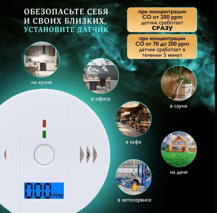 Сигнализатор, датчик дыма, угарного газа (CO)