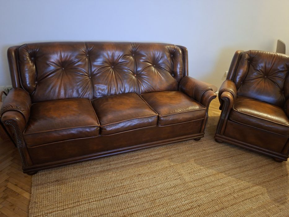 Canapea si 2 fotolii piele naturala