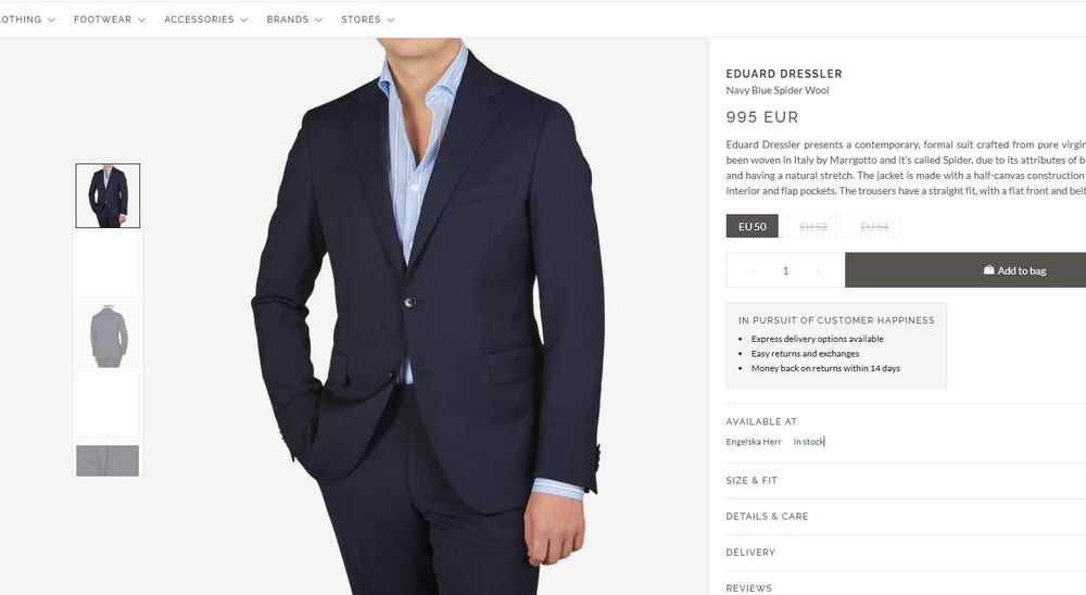 Sacou blazer de lux 50 L slim Eduard Dressler lana super 130's negru