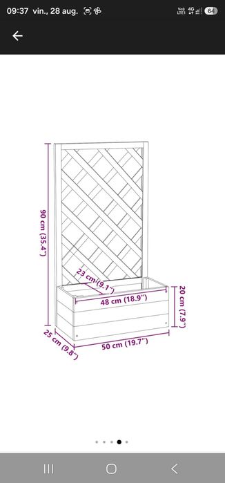 Jardiniera cu spalier de gradina vidaXL, gri, 50x25x90 cm, lemn brad 2.35 kg
