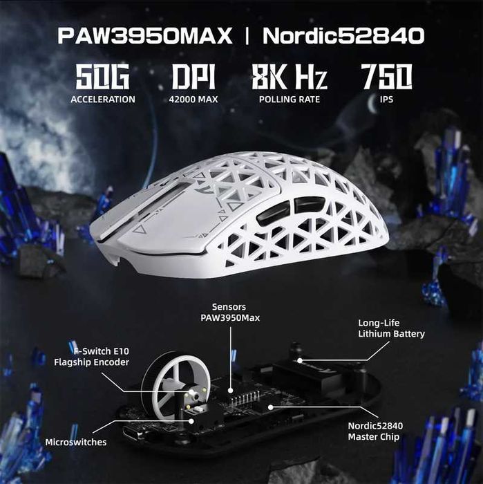 Геймърска мишка ATTACK SHARK R5 ULTRA Carbon Wireless-8K-PAW3950MAX