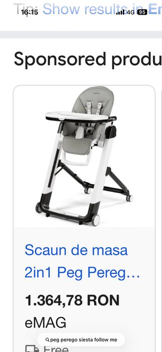 Vand scaun de masa Peg Perego Siesta Follow me