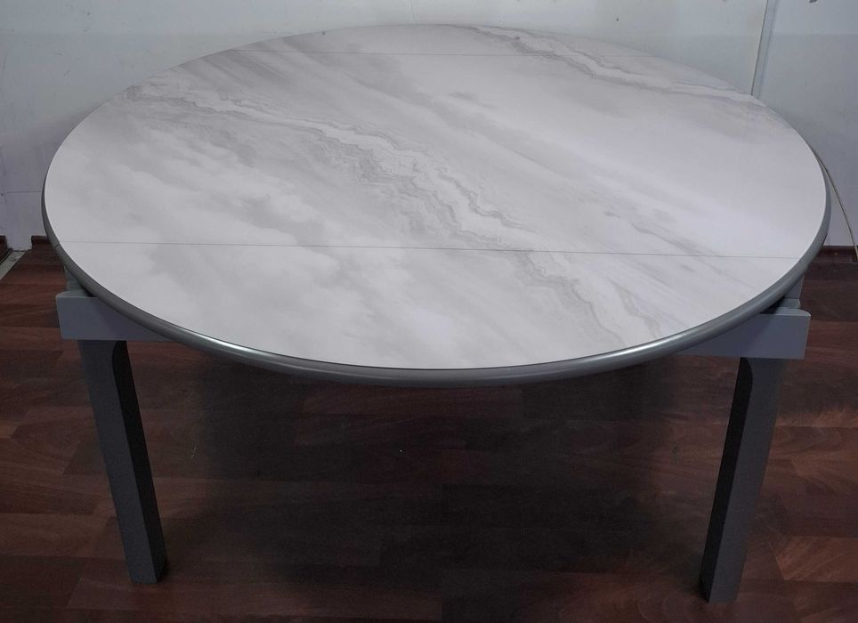 Masa MARMURA Alba cu insertii gri in valuri 135x85->135x135