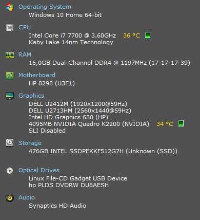 HP EliteDesk 800 G3 Tower: i7-7700 3.60GHz, 16GB DDR4, K2200 4GB