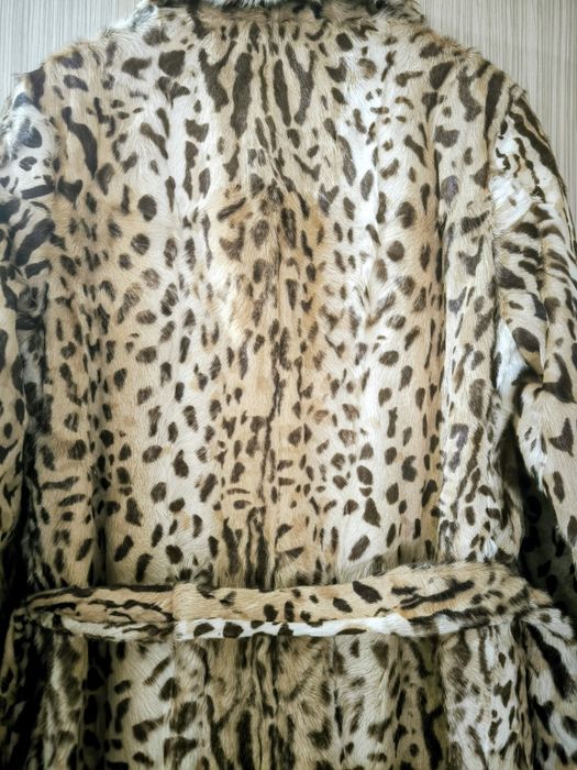 Палто от естествена кожа с косъм и  леопардов принт
