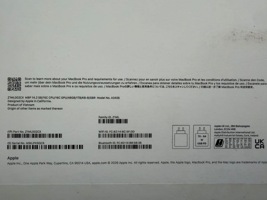 НОВ MacBook Pro 14" M5 PRO Chip 15-CPU/16-GPU/48GB RAM/1TB SSD ГАРАНЦИЯ ДО 27.5.2029г