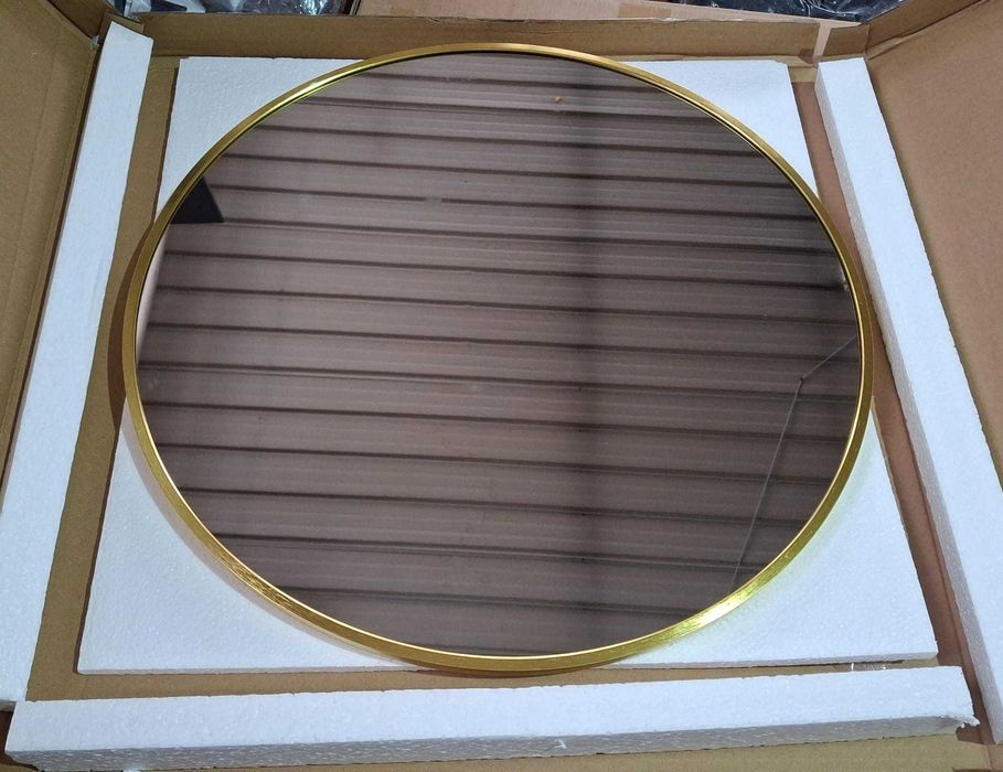 Oglinda rotunda Koonmi, 50 cm, rama din aluminiu, auriu sclipicios